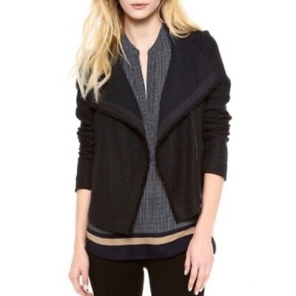 Vince Jackets & Blazers - Vince Tweed Fringe Crop Zip-Up Moto Jacket Black XS